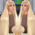 thumbnail image 1 of Peluca Indono Blonde 613, cabello humano, densidad 220, 32 pulgadas, encaje frontal, 1 of 7