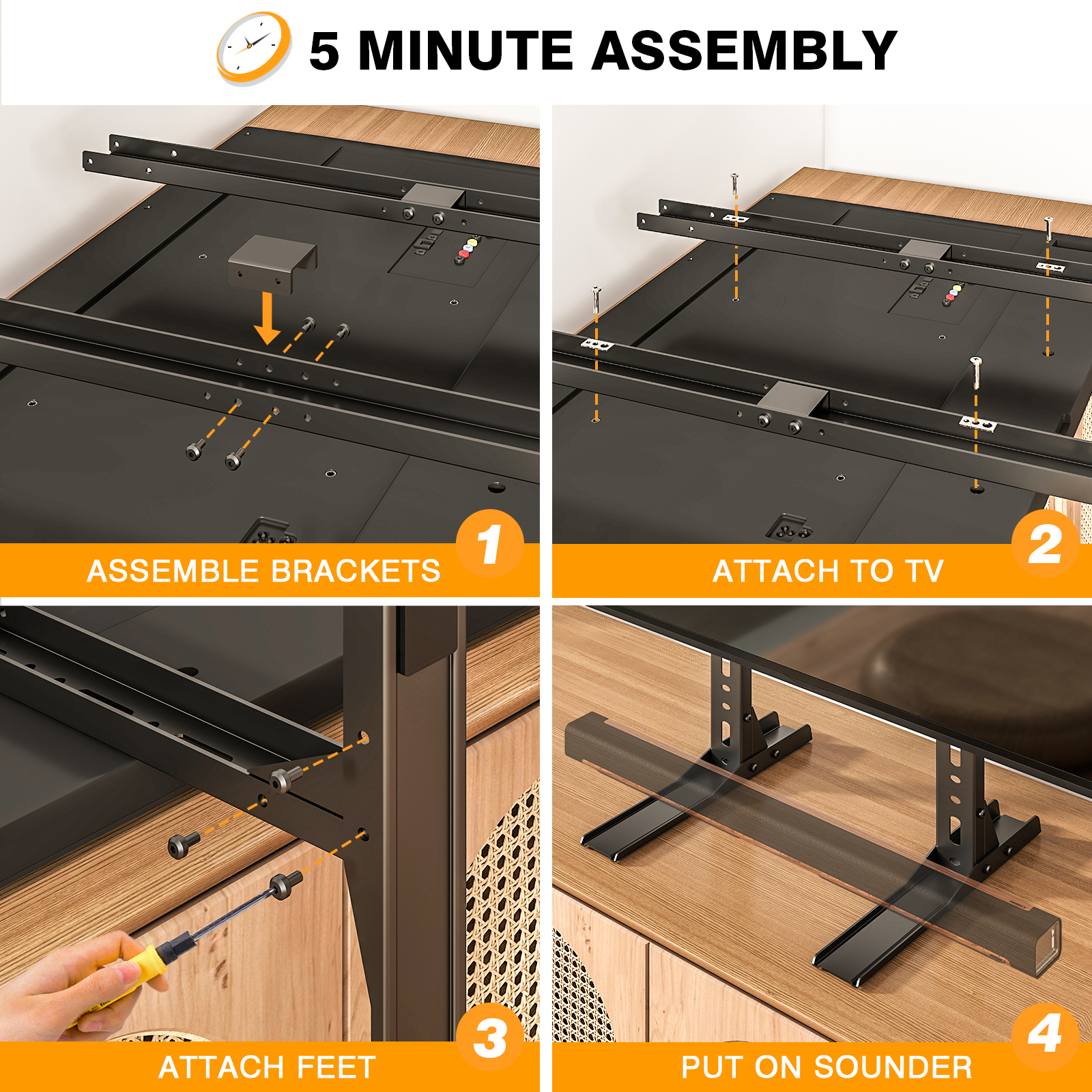 RTVR Universal  Table Top TV Stand  Base Height Adjustable  for Most 20 to 75 inch LCD LED TVs up to 110lbs