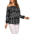 thumbnail image 4 of INSPIRE CHIC Women's Boho Off Shoulder Top Long Sleeve Summer Casual Blouse XS Black, 4 of 5