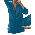 thumbnail image 2 of Women's Notched Collar Long Sleeve Top & Wide Leg Pants Loungewear Set Cyan XL, 2 of 7
