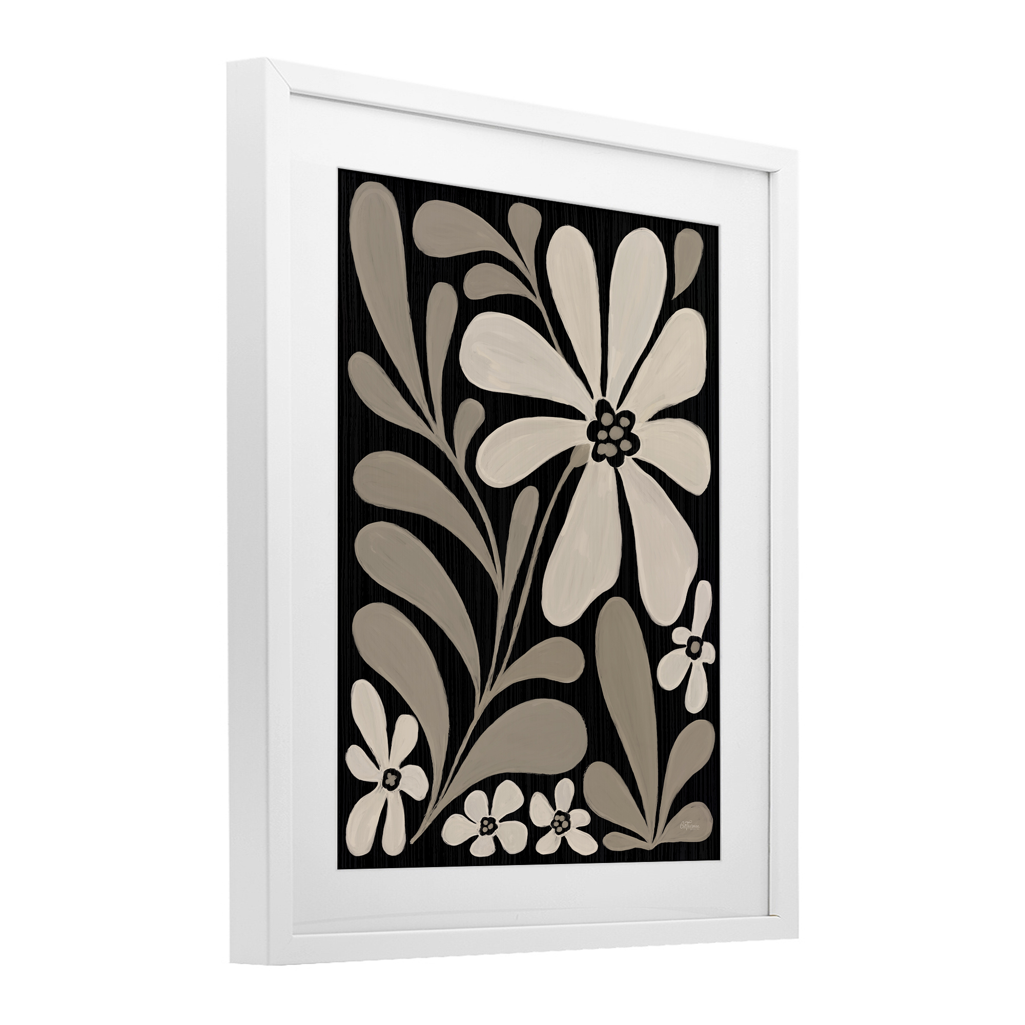 Stupell Industries Cream Modern Floral White Framed Print Under Glass design by Cat Thurman Designs, 16 x 13