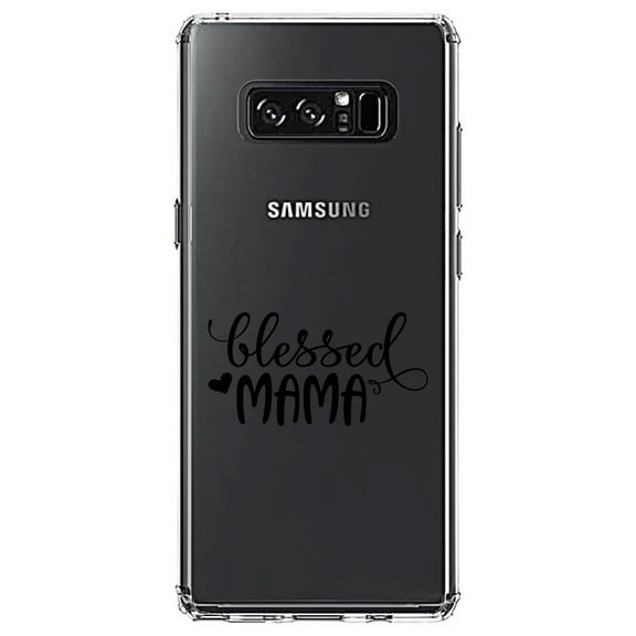 DistinctInk Clear Shockproof Hybrid Case for Samsung Galaxy Note 8 - TPU Bumper Acrylic Back Tempered Glass Screen Protector - Blessed Mama - Heart
