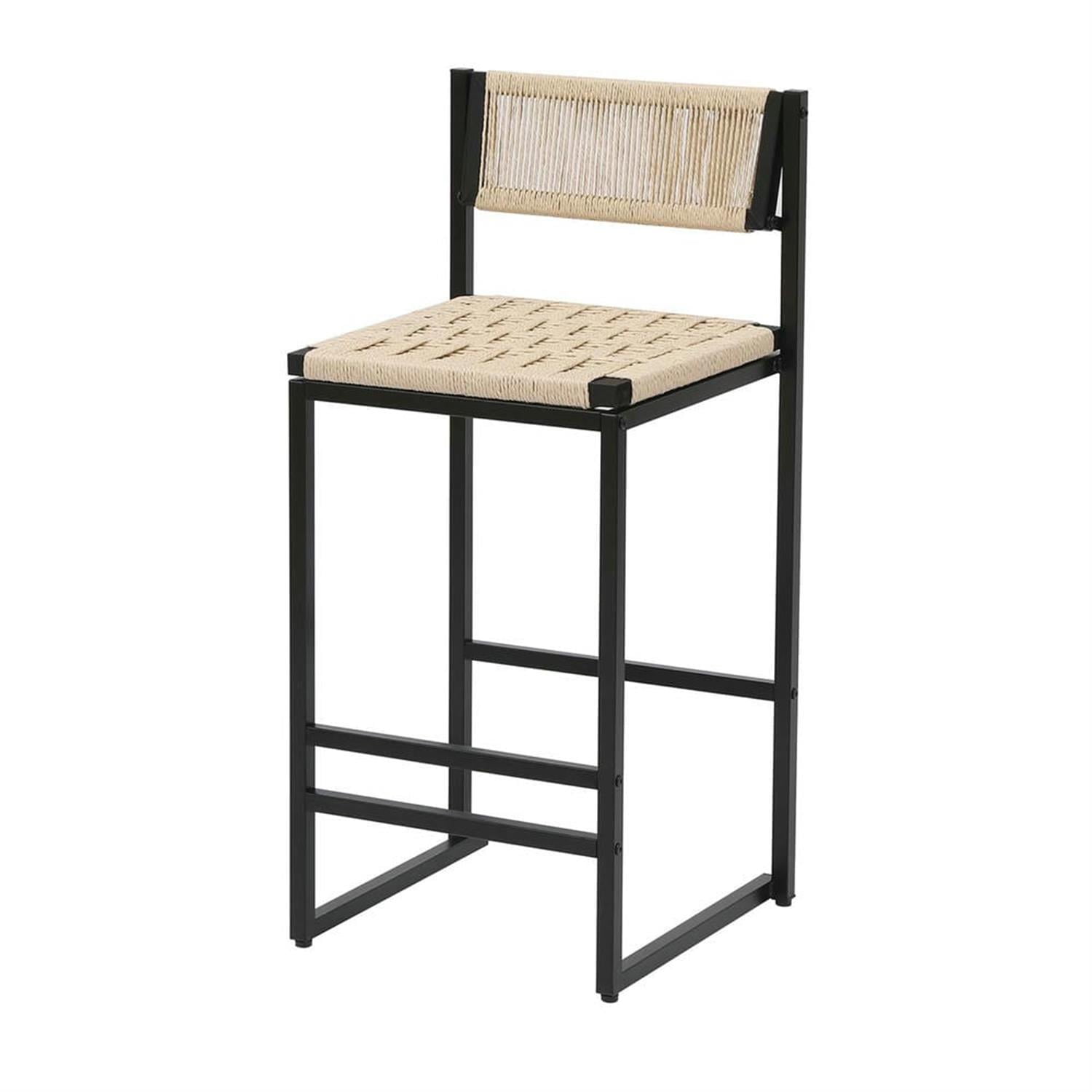 Demi Bonn 34" Counter Height Bar Stools Set of 2, Paper Rope Weave Barstools with Back, Armless Kitchen Island Countertop Chairs for Dining Room, White