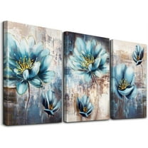 Canvas Wall Art For Living Room Family Wall Decor For Bedroom Abstract Blue Flowers Wall Paintings Office Decor Modern Wall Decorations For Kitchen Wall Pictures Artwork 12" X 16" 3 Piece