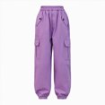 thumbnail image 4 of NOLDARES Girls Cargo Pants Wide Leg Streetwear Kids Pants with Pockets Trendy Jogger Trousers(Purple,9-10 Y), 4 of 4