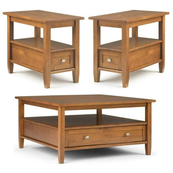 Home Square 3-Piece Set with 36" Square Coffee Table & 2 14" Narrow Side Tables