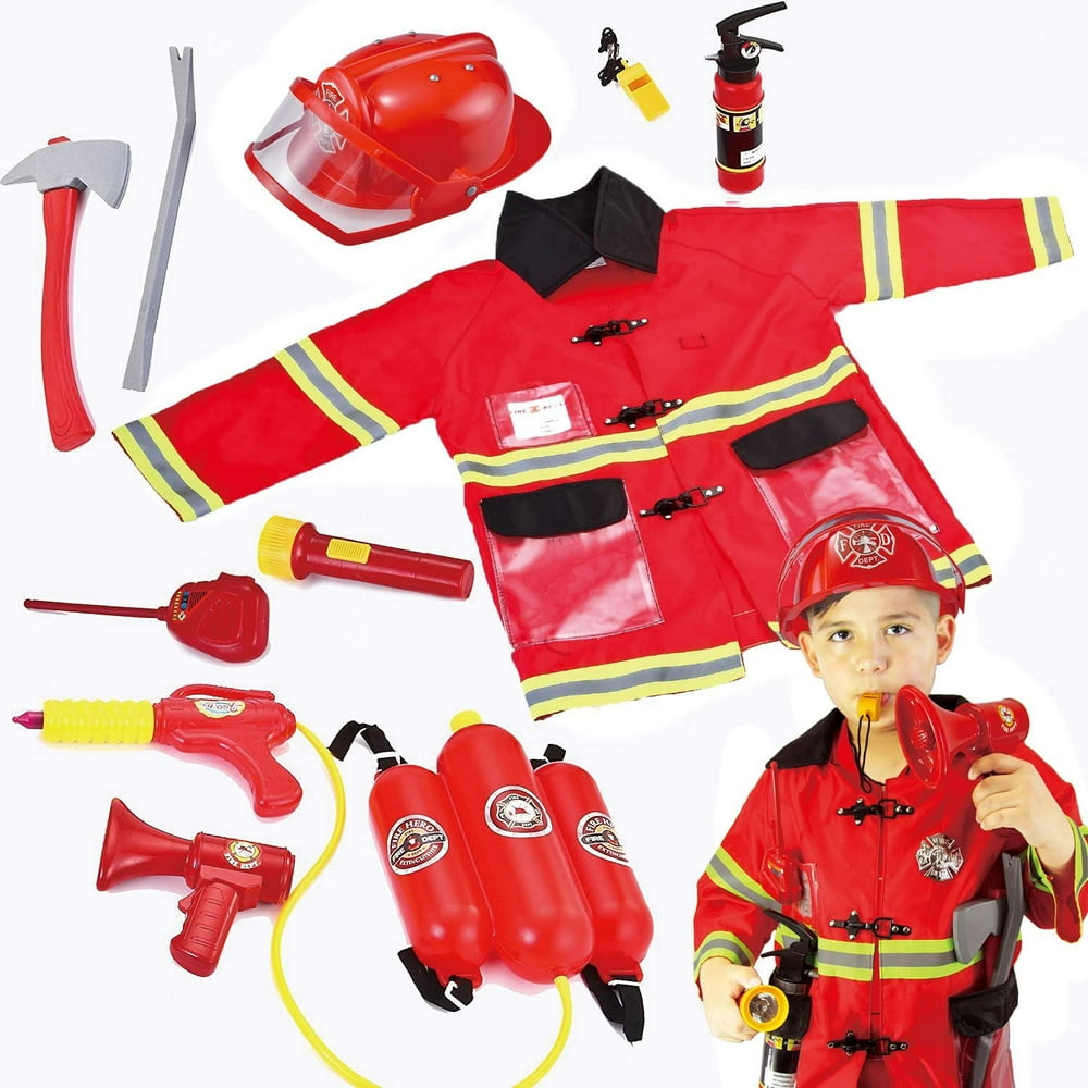 JoyX Toy Kids Fireman Fire Fighter Costume Pretend Play Dressup Toy