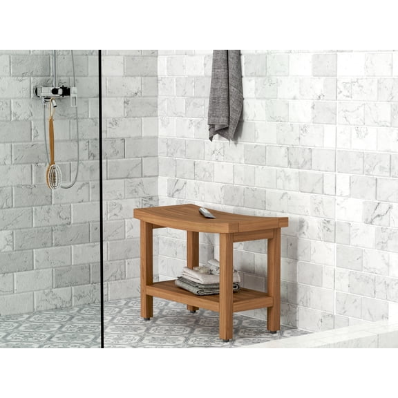 Patented 24" Sumba™ Teak Shower Bench with Shelf