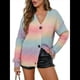 thumbnail image 3 of Suéter Tipo Cárdigan con Degradado de Arcoíris para Mujer, Cárdigan de Punto de Larga con Botones para Otoño e Invierno Rosa XL, 3 of 10