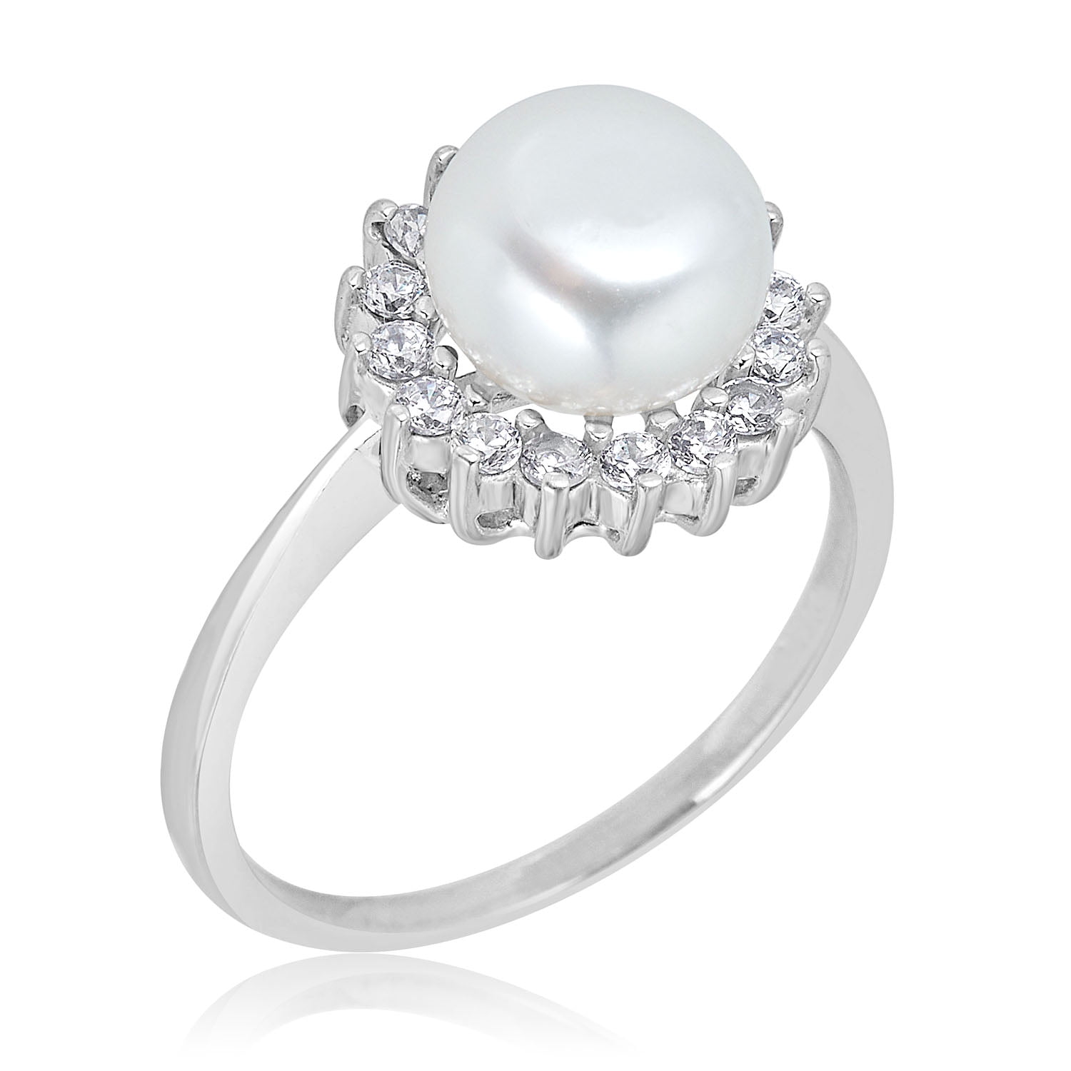 Sterling Silver Faux Pearl & CZ Cocktail Ring-Sizes 6,7,7.5 & 8