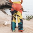 thumbnail image 5 of Women Palm Tree Wide Leg Pants High WaistTrousers Casual Boho Palazzo Pants Lounge Elastic Waist Pants Comfy Flower Print Dresses Pants, 5 of 5