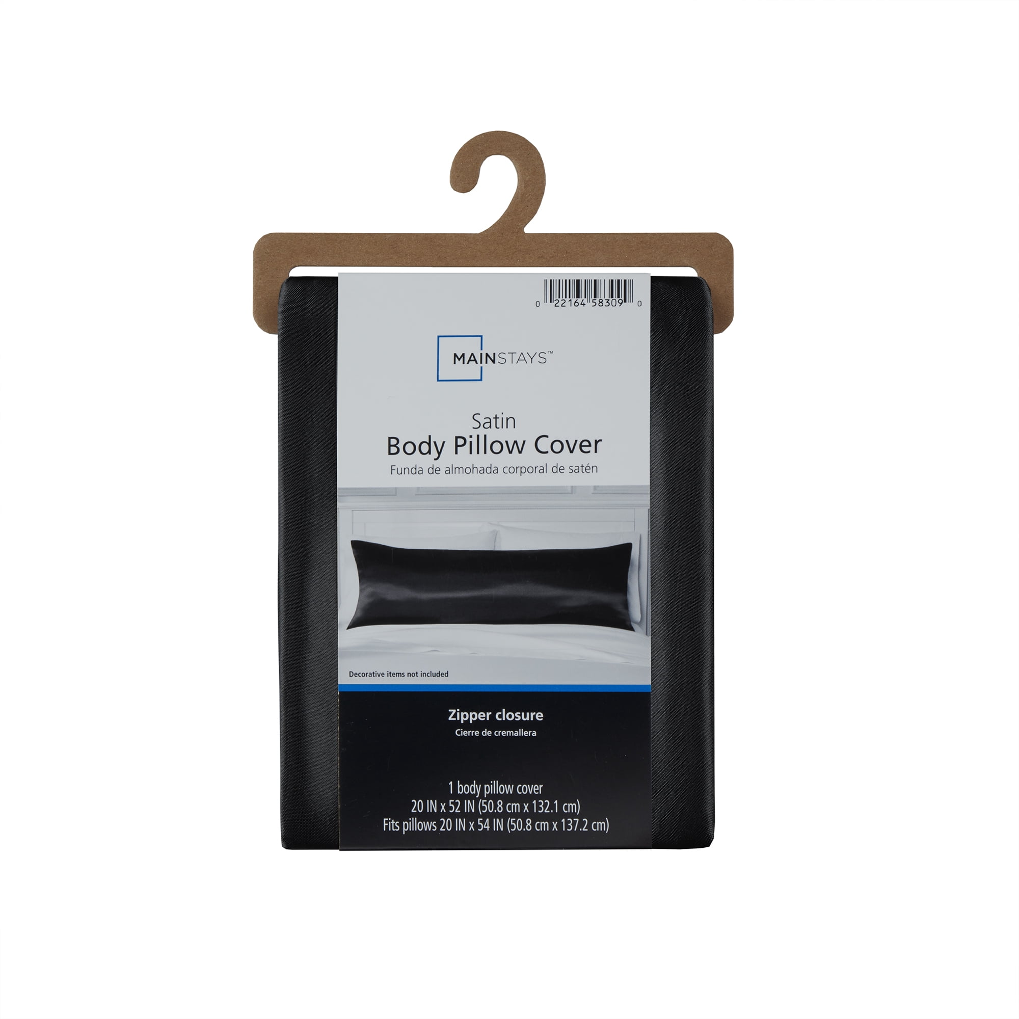 Mainstays Satin Body Pillowcase - Classic Black - Frizz Control & Cooling Comfort - 1 Pack