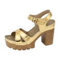 thumbnail image 5 of Rokment Womens Glitter Metallic Platform Chunky Block High Heels Dress Sandals Trendy Casual Comfortable Leather Orthopedic Dressy Pumps Walking Summer Shoes Gold Size 6, 5 of 6