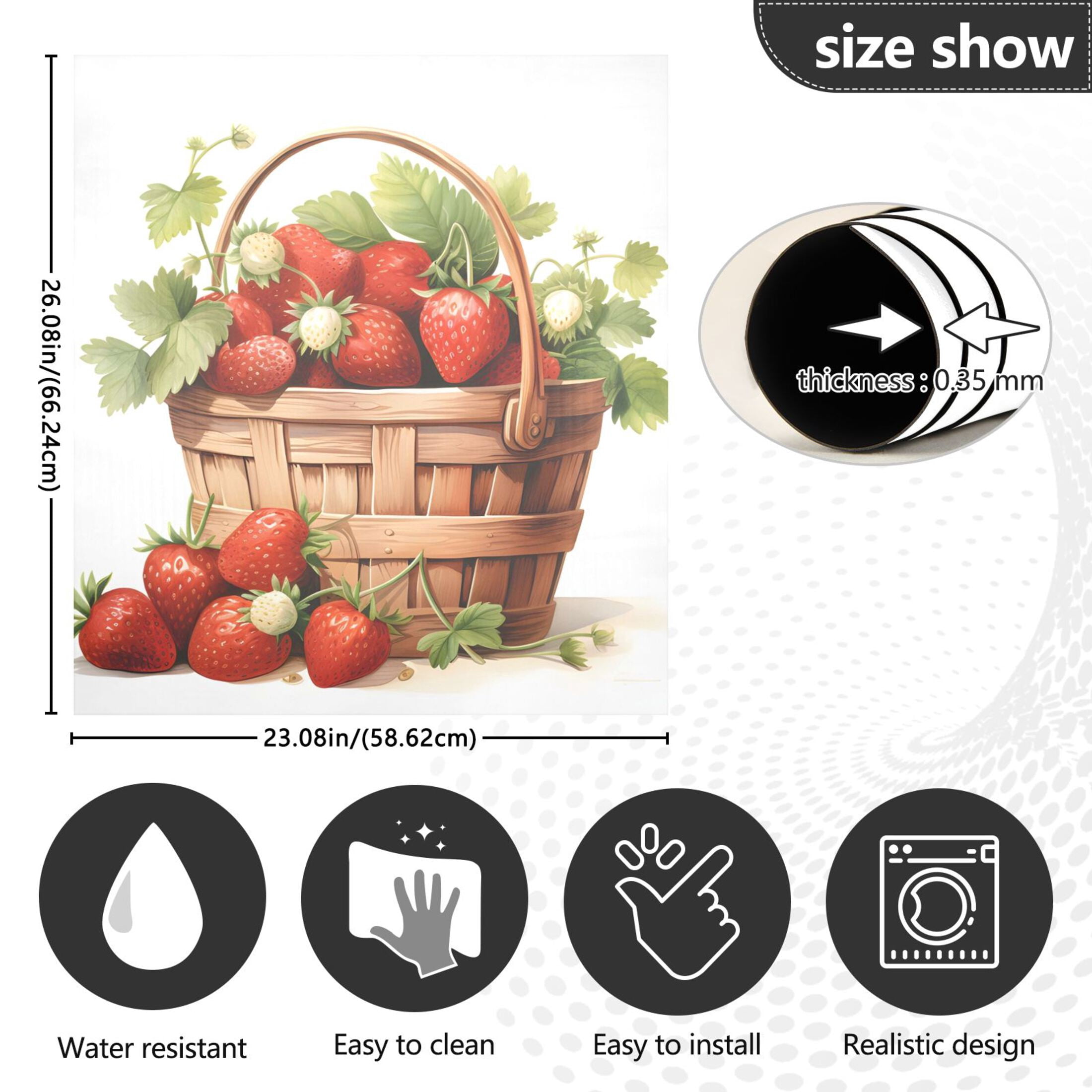 Strawberries in The Basket Dishwasher Magnet Cover Reuseable Refrigerator Magnet Cover Decal Kitchen Fridge Microwave Stickers Hoilday Party Decor 23 x 26 inch