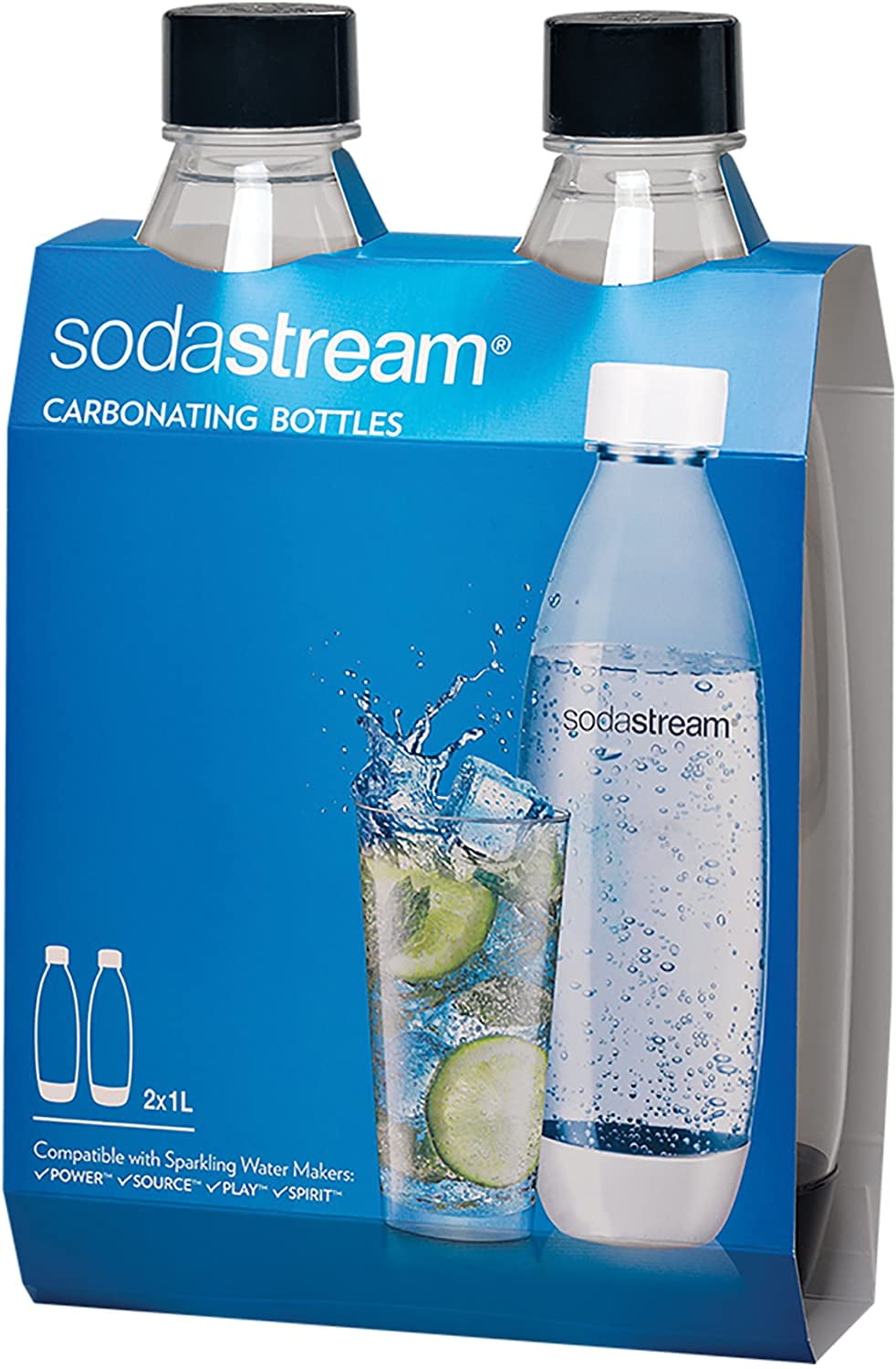 SodaStream 1 Liter Slim Black Carbonating Bottle, 2 Count