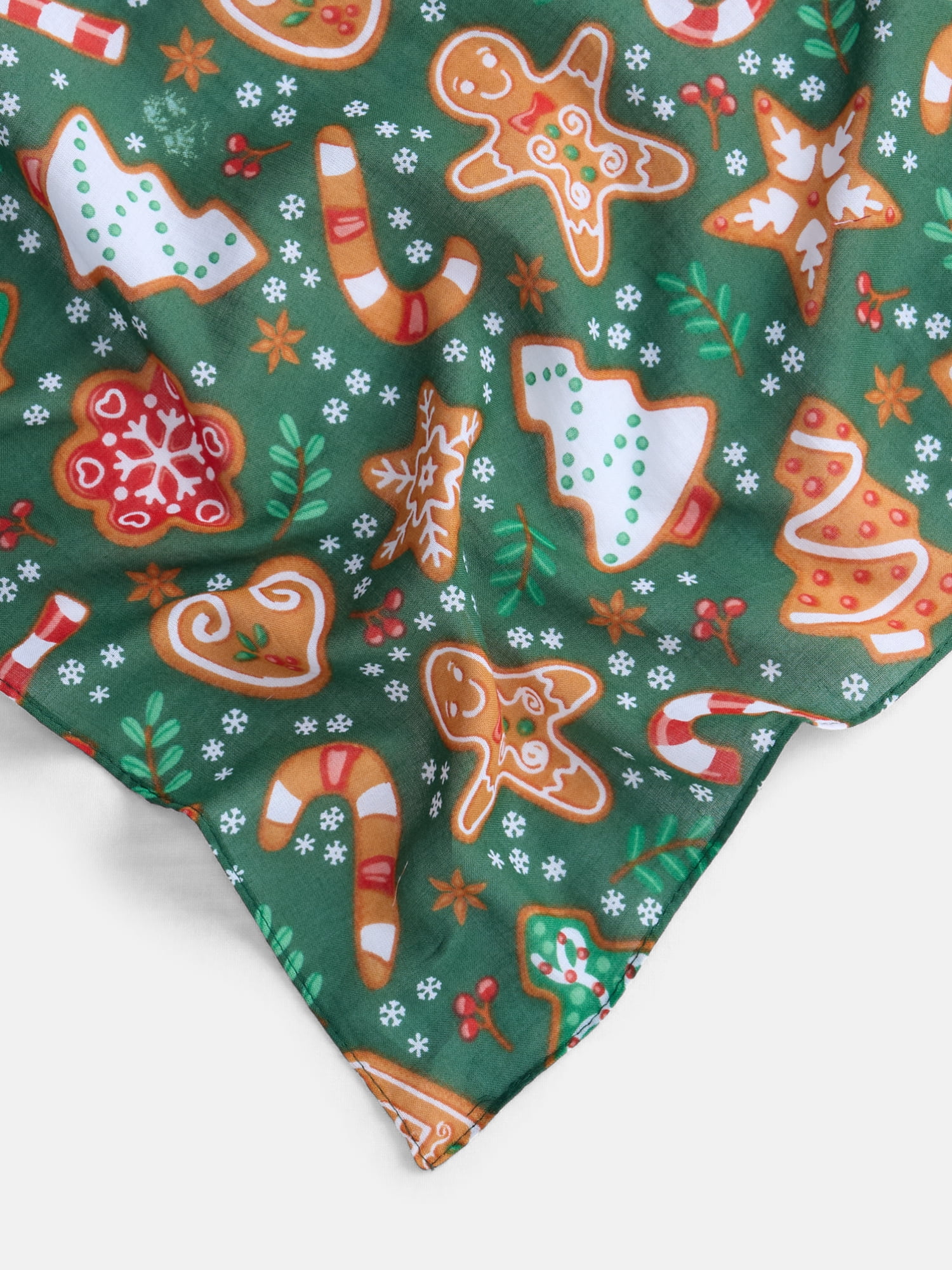 Holiday Time Woven Gingerbread Cookies Bandana, One Size, Green/Multi, Cotton