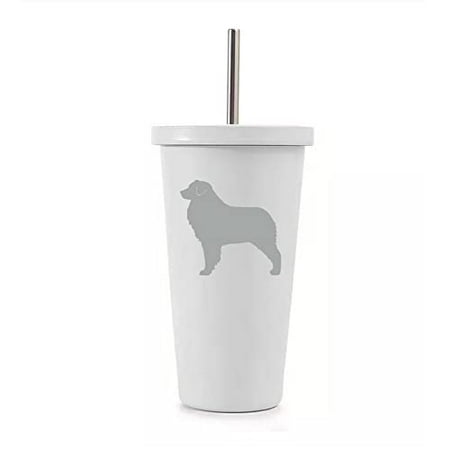 

16 oz Stainless Steel Double Wall Insulated Tumbler Pool Beach Cup Travel Mug With Straw Australian Shepherd (White)