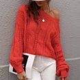 thumbnail image 2 of Jersey de manga larga abombada con cuello redondo para mujer, suéter holgado elegante de Color puro, suéter de punto con Cable hueco, naranja S, 2 of 6