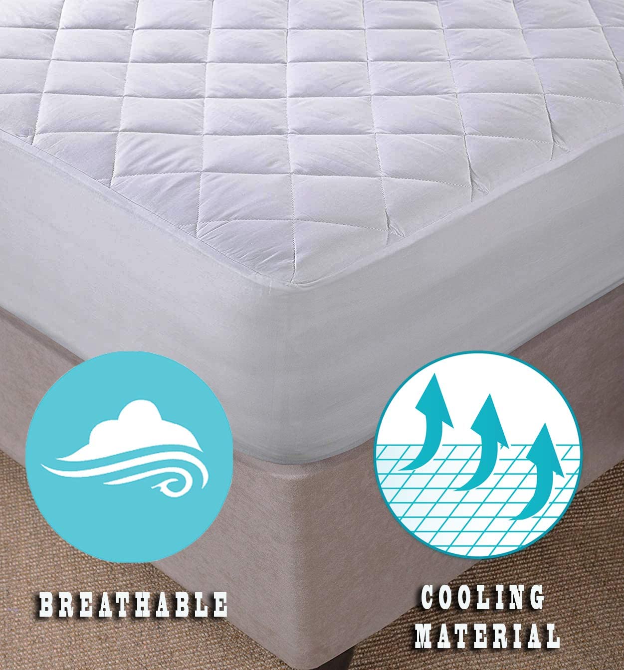 Quilted Mattress Pad(Queen, White) Stretchable Mattress TopperWrinkle