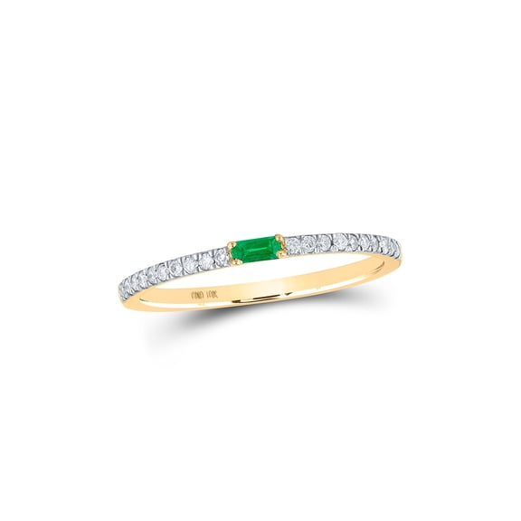 10kt Yellow Gold Womens Baguette Emerald Diamond Band Ring 1/5 Cttw