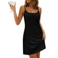 thumbnail image 4 of Summer Savings Clearance! Rciityk Summer Dresses for Women Casual Loose Crew Neck Sleeveless Spaghetti Strap Mini Dress Beach Vacation Solid Color Sundress, Black L, 4 of 5