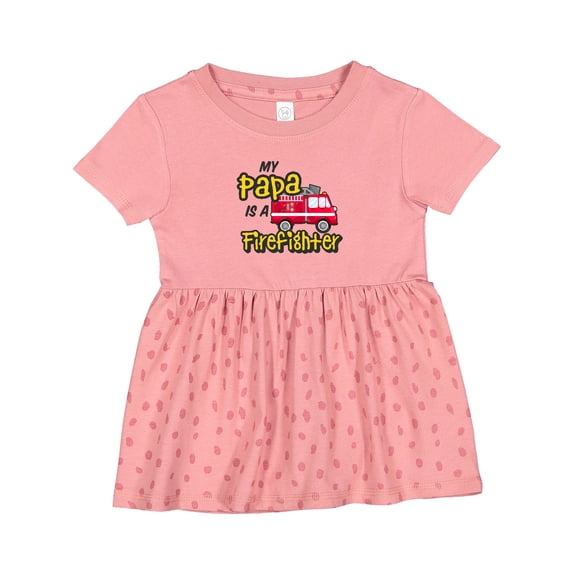 Inktastic My Papa is a Firefighter with Fire Truck Girls Baby Dress