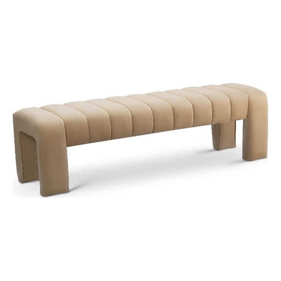 Meridian Furniture Andaz 17.5" Velvet & Solid Wood Bench in Camel