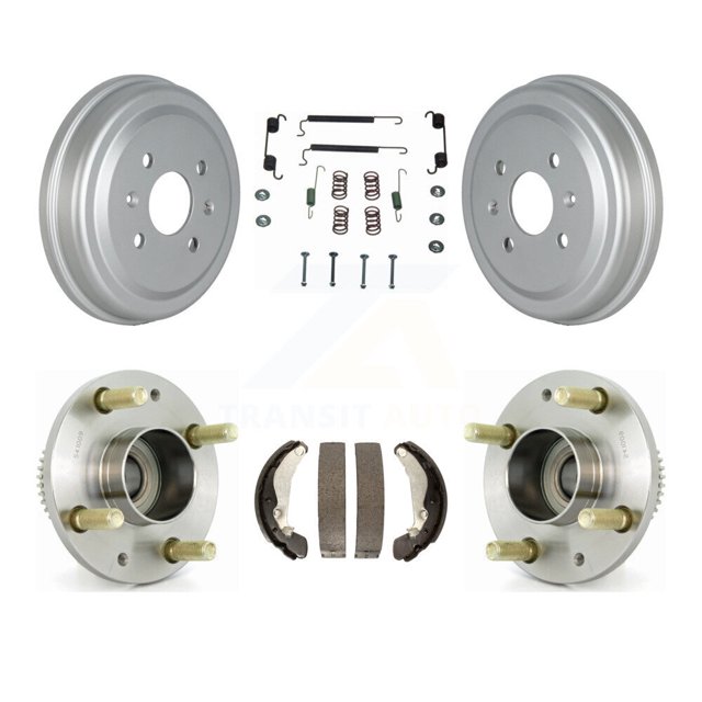 Transit Auto Rear Coated Brake Drum Shoe Hardware and Wheel Hub Bearing Assembly Kit for Car Suzuki Swift+ Pontiac G3 Wave with ABS Tone Ring - Left Right Side (Driver Passenger) K7D-100013