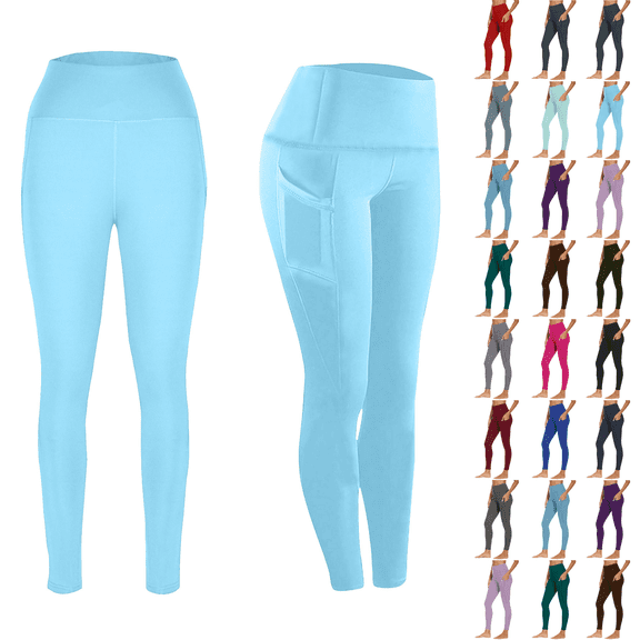 qafoshin Womens Leggings Yoga Pants High Waist Solid Color Fitness Sports Running Stretch Pants with Workout Out Pocket
