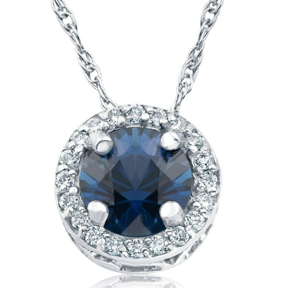 Pompeii 1/2ct Blue Sapphire & Diamond Halo Vintage Pendant 14k White Gold & 18"