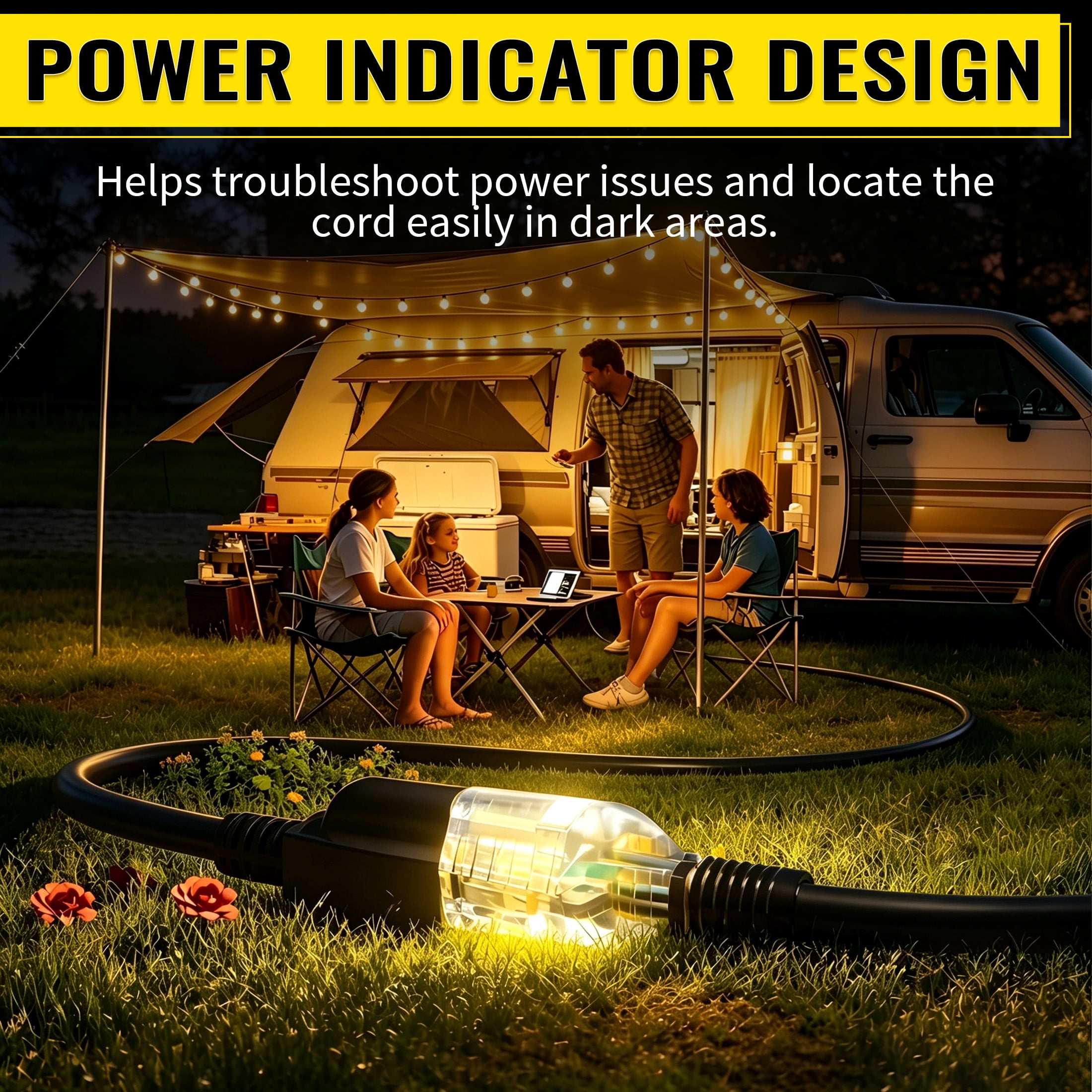 ZAZFO 15ft 10 Gauge Extension Cord, 3 Prong 5-15P to 5-15R, SJTW with Power Indicator Light, Heavy Duty Flexible Durable, Black Waterproof for Outdoor Use