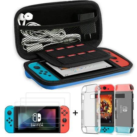 Elegant Soft Carrying Case (3-in-1 Switch Accessiores Starter Kit, Travel Carrying Case Bag+Shell Cover+3Pcs Clear Screen Protector For Nintendo Switch (Red Case)