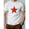 thumbnail image 1 of Camiseta informal de manga corta azul marino para hombre con estampado de estrella roja. Cuello redondo de verano, corte regular, lavado a mano/limpieza en seco, estilo informal, tela opaca., 1 of 6