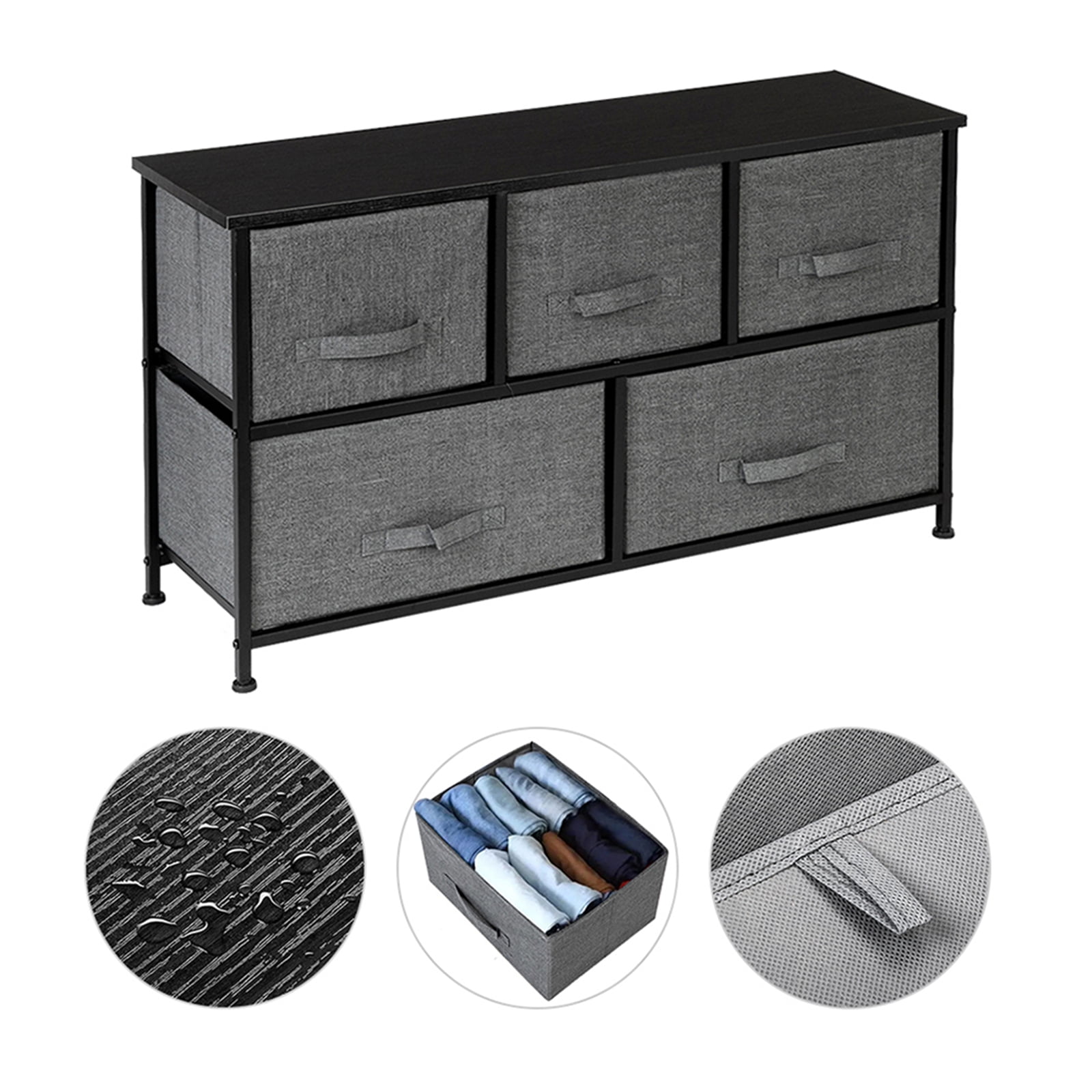 Private Jungle 2-Tier Wide Closet Dresser Nursery Dresser Tower With 5 Fabric Drawers Storage Tower, Sturdy Steel Frame, Wood Top, Easy Pull Handle,Dark Grey Private Jungle 2-Tier Wide Closet Dresser Nursery Dresser Tower With 5 Fabric Drawers Storage Tower, Sturdy Steel Frame, Wood Top, Easy Pull Handle,Dark Grey