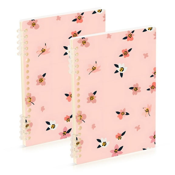 Small Flowers with Leaves Ring Binder Notebook Journey Note Diary College Ruled Spiral Notebook Study Loose Leaf Paper A5 60 Pages