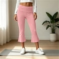 thumbnail image 4 of Womens Yoga Pants Capri High Waist Flare Leg Cropped Workout Pants Bootcut Soft Stretch for Pilates Summer Casual Wear,Pink,XXL, 4 of 8