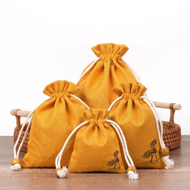 Bolsa de lino y algodón, bolsa pequeña para tazas, bolsa para guardar joyas, bolsa con cordón, bolsa de brocado hecha a mano, bolsa para jugar, bolsa con cuentas y plato