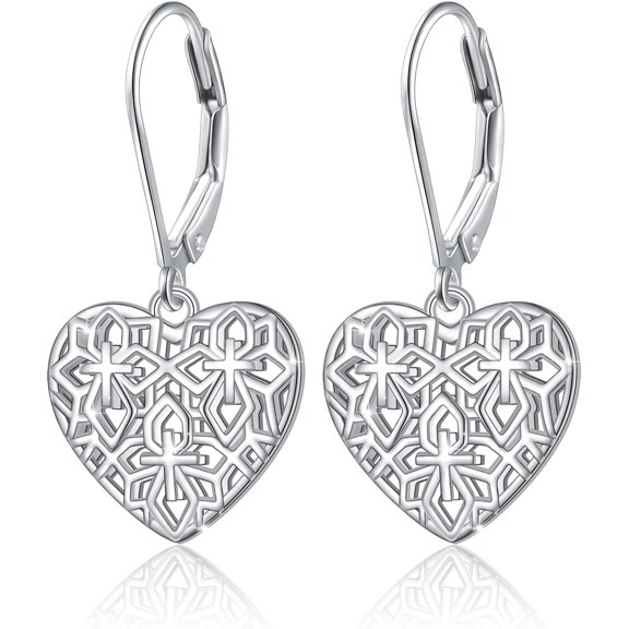 FUNING S925 Sterling Silver Heart Dangle Drop Leverback Clasp Lever back Earrings for Women Jewelry