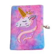 SJENERT Cartoon Cute Unicorn Notebook Plush Hand Book Diary Book With Lock For Kids Student School Stationery Gift(Purple)