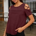 thumbnail image 6 of Summer Tops for Women Plus Size Summer Solid Color Slant Neck Sleeveless Top Womens Blouses Wine XS, 6 of 10