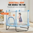thumbnail image 2 of KFFKFF 60" Children's Trampoline, 5FT Trampoline for Indoor and Outdoor Use, Small Recreational Trampoline with Safety Net and Basketball Hoop, Ideal Birthday and Christmas Presents for Kids Aged 3, 2 of 9