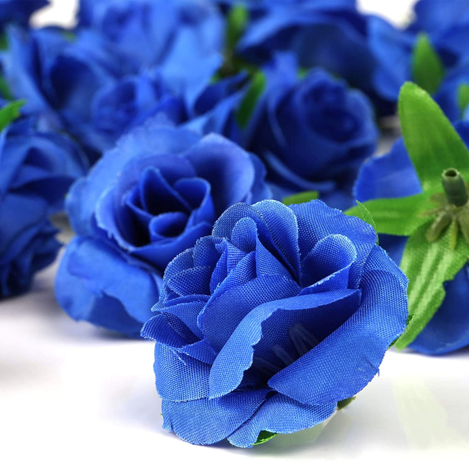 Naler 50 Pcs Royal Blue Stemless Fake Silk Roses,1.6" Artificial Flowers Bulk for Wedding Bouquets Party Birthday Decors