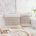 thumbnail image 4 of Fundas de almohada de 18 x 18 pulgadas, 2 piezas para sala de estar de estilo rústico, fundas de almohada de algodón y arpillera con textura de rayas tejidas estilo bohemio, 4 of 5