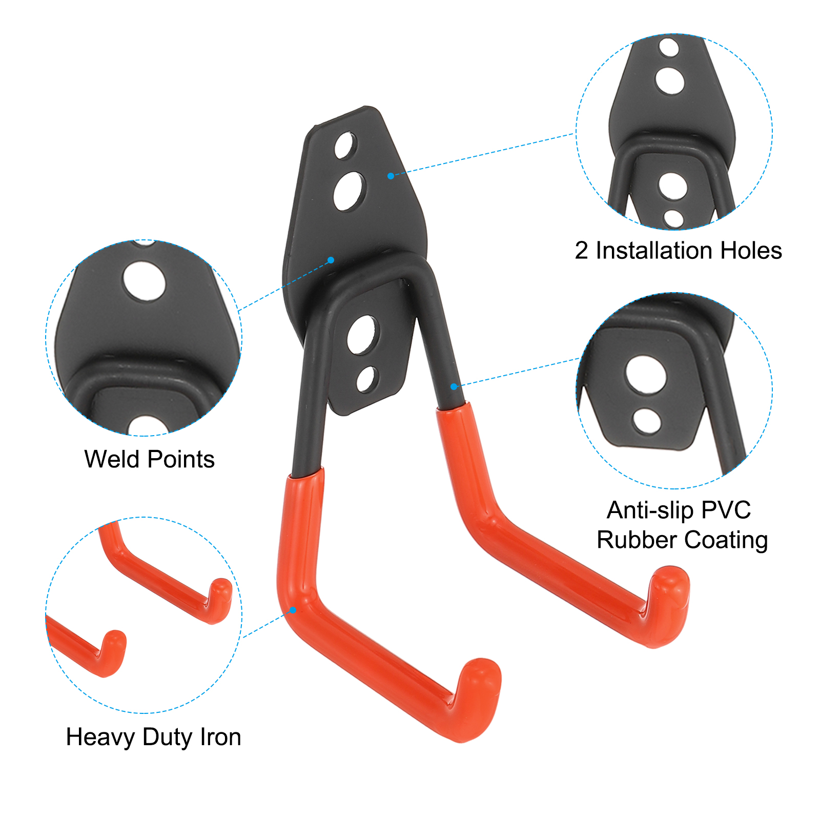 Unique Bargains Heavy Duty Garage Hooks Storage Wall Mount Hanger 2.56"x 2.68"x4.33" Red