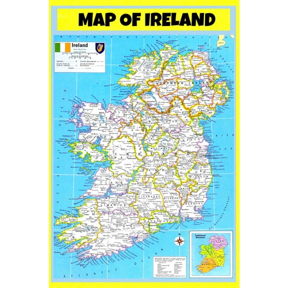 Map of Ireland - Laminated Wall Map Poster Print Perfect for Classrooms and Homes - Vivid Imagery with Bright Colors - 18x24