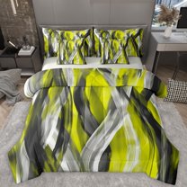 Homewish Minimalist Lines Bedding Comforter Set 7pcs for Kids Children Teens,Abstract Geometric Stripes Queen Bedding Sets Super Cozy,Mid Century Queen Sheet Sets,Ultra Soft Home Decor,Reversible