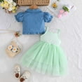thumbnail image 4 of DGMIOCS Toddler Girl 3-Piece Set,Flower Tulle Dress Set,Sleeveless Cropped Jacket,Floral Tulle Dress,Toddler Girl Headband Set Light Green 18-24 Months, 4 of 9
