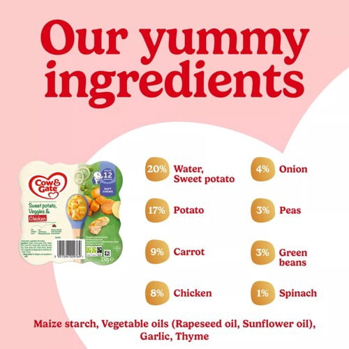 Cow & Gate Sweet Potato Vegetable & Chicken Baby Food Meal 12+ Months 230g, British Import (Pack of 2)