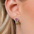thumbnail image 3 of Gem Stone King 18K Yellow Gold Plated Silver Pink Moissanite and White Created Sapphire Earrings for Women (1.50 Cttw, Gemstone Birthstone, Round 5MM), 3 of 6