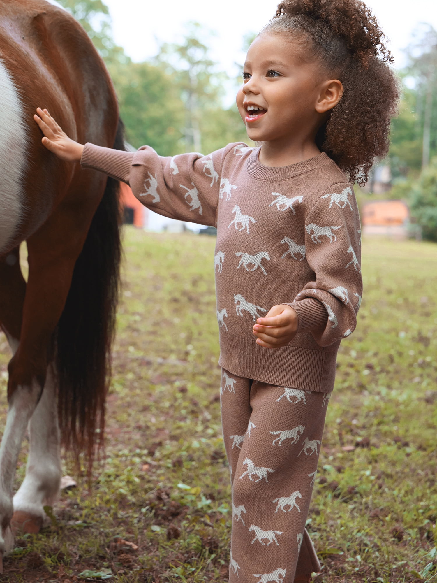 Modern Moments by Gerber Toddler Girl Jacquard Sweater Knit with Wide Leg Pant Set, Sizes 12M-5T